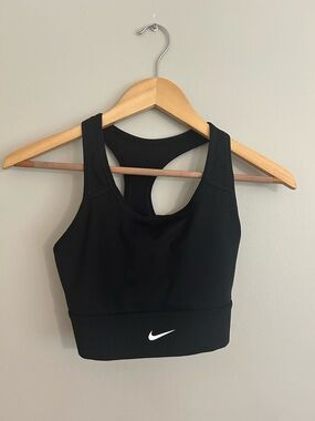 Nike Black Racerback Crop Sports Bra with White Swoosh